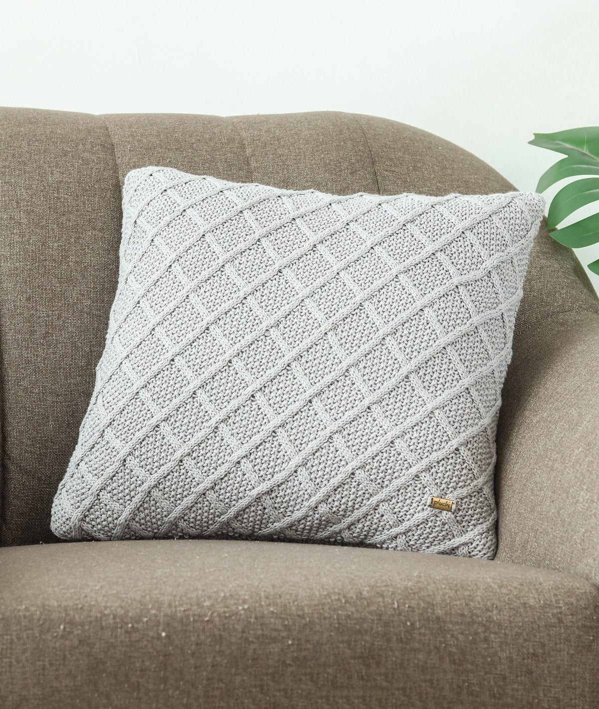 Shannon Cool Grey Cotton Knitted Decorative 16 X 16 Inches Cushion Cover