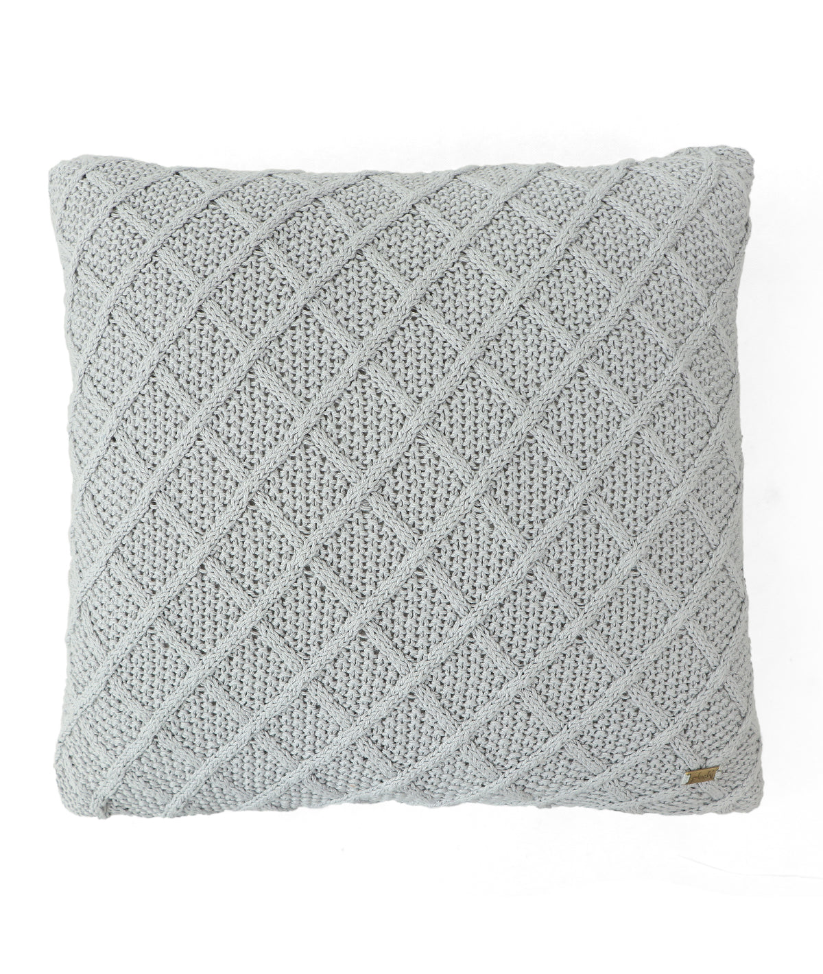 Shannon Cool Grey Cotton Knitted Decorative 16 X 16 Inches Cushion Cover