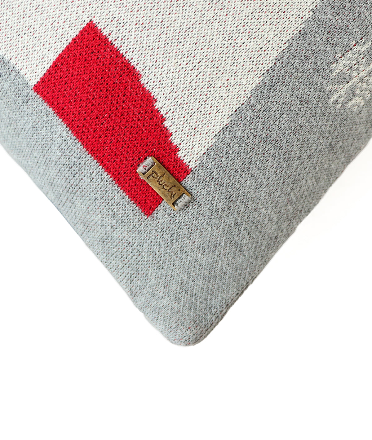Snowman Cotton Knitted Decorative Cushion Cover (Light Grey Melange , Red, Black & Ivory) (18" x 18")