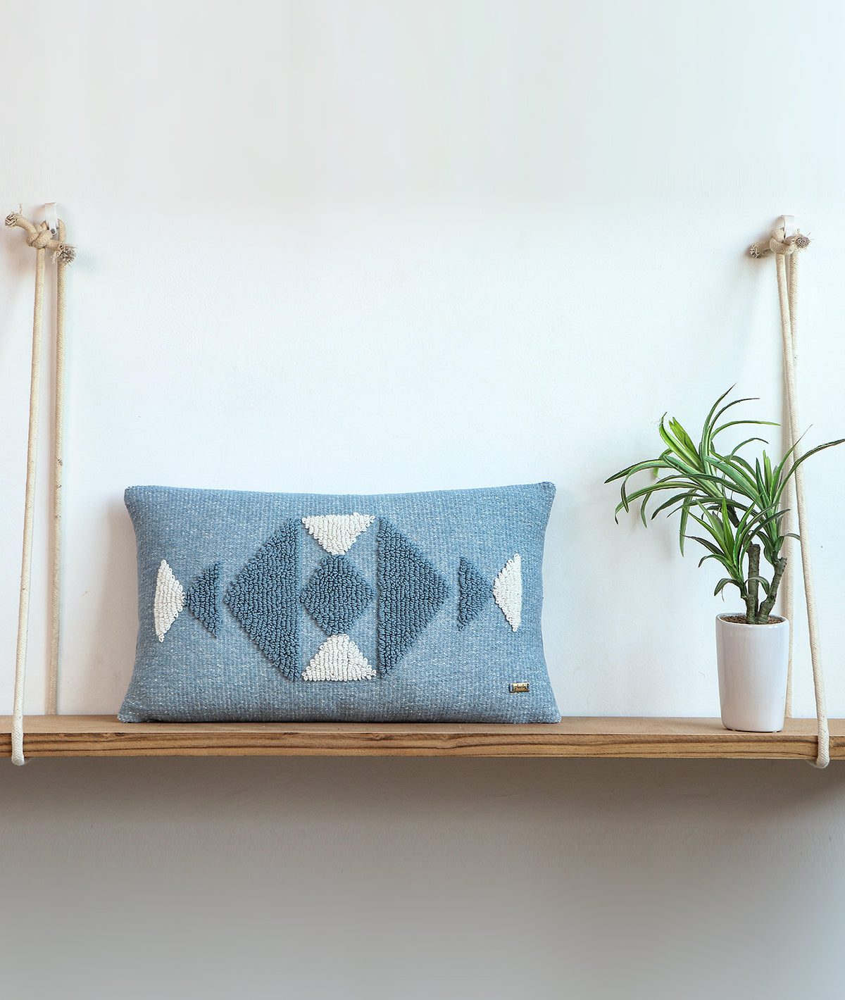 Argyle Cotton Knitted Decorative Cushion Cover (Cadet Blue)