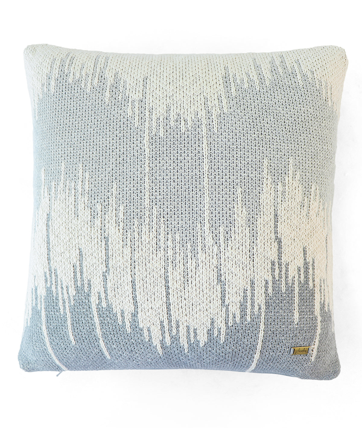 Wave Vanila Grey Melange & Natural Color Cotton Knitted Jacquard 16 x 16 Inches Cushion Cover