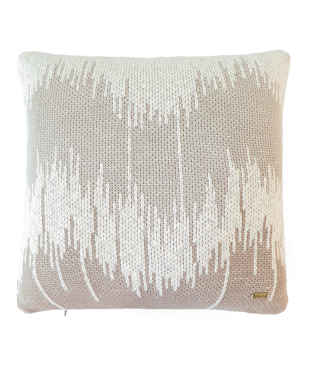 Wave Pale Whisper & Natural Color Cotton Knitted Jacquard 16 x 16 Inches Cushion Cover