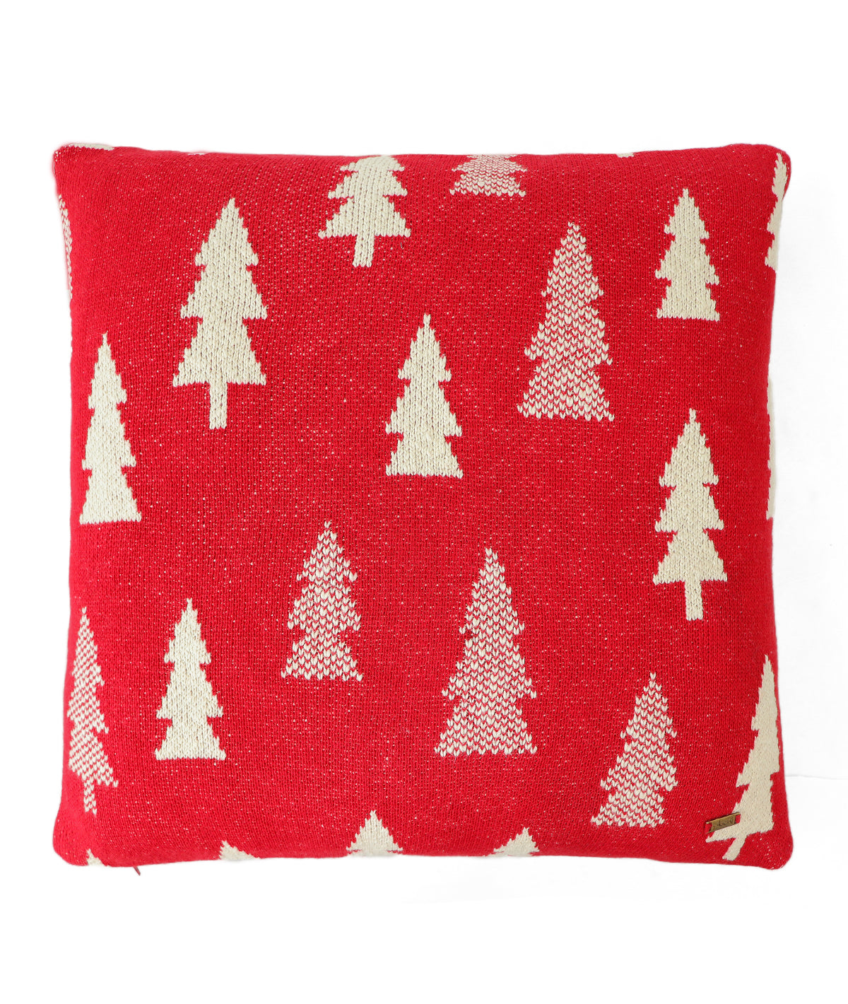 X-Mas Tree Red Cotton Knitted Decorative Cushion Cover (20" x 20")