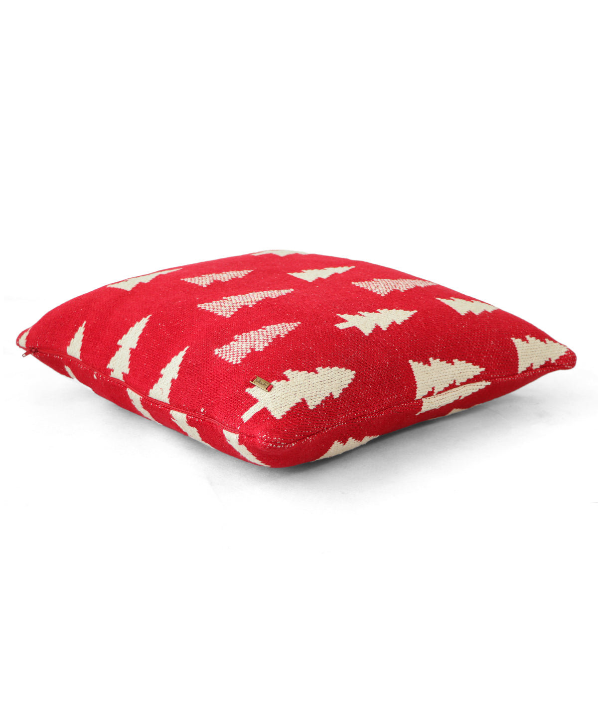 X-Mas Tree Red Cotton Knitted Decorative Cushion Cover (20" x 20")