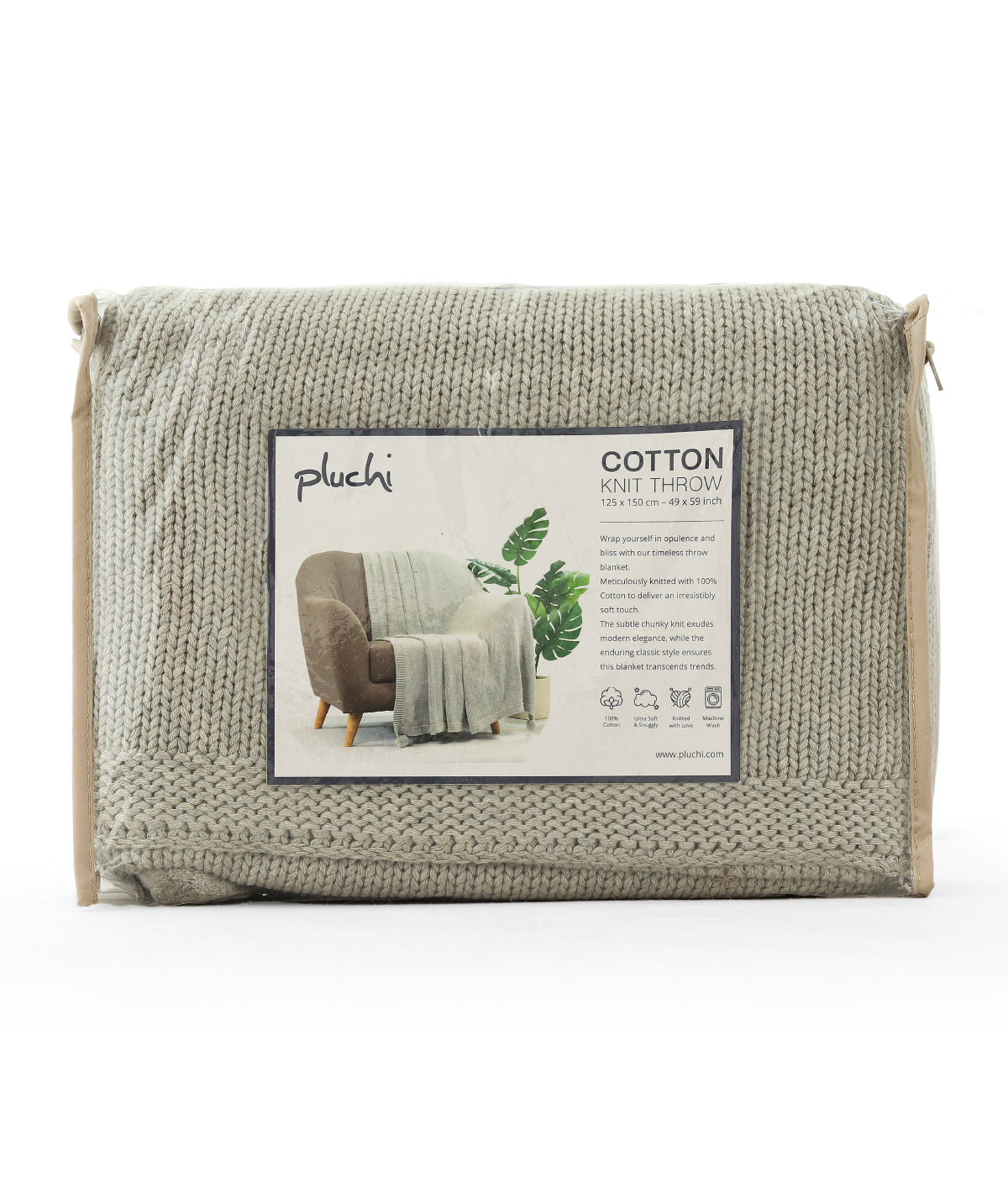 Jersey Chunky Knit Vanilla Grey Melange Color Cotton Knitted Throw /Blanket  For Round The Year Use