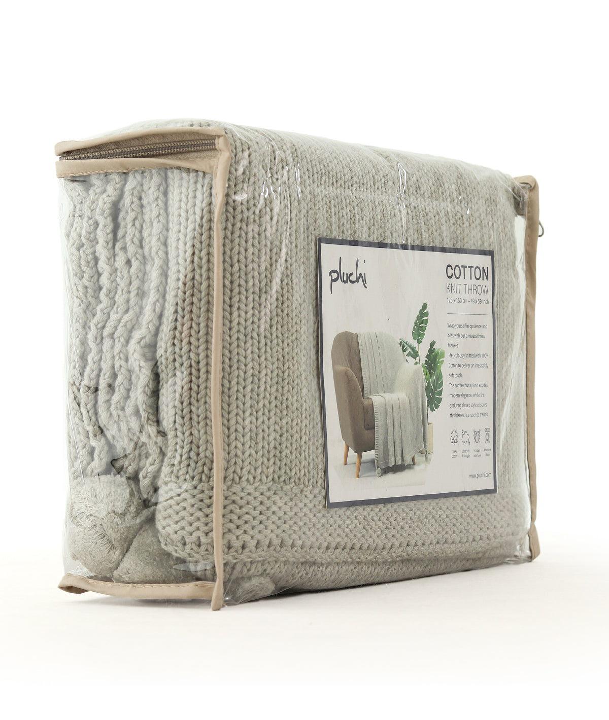 Jersey Chunky Knit Vanilla Grey Melange Color Cotton Knitted Throw /Blanket  For Round The Year Use