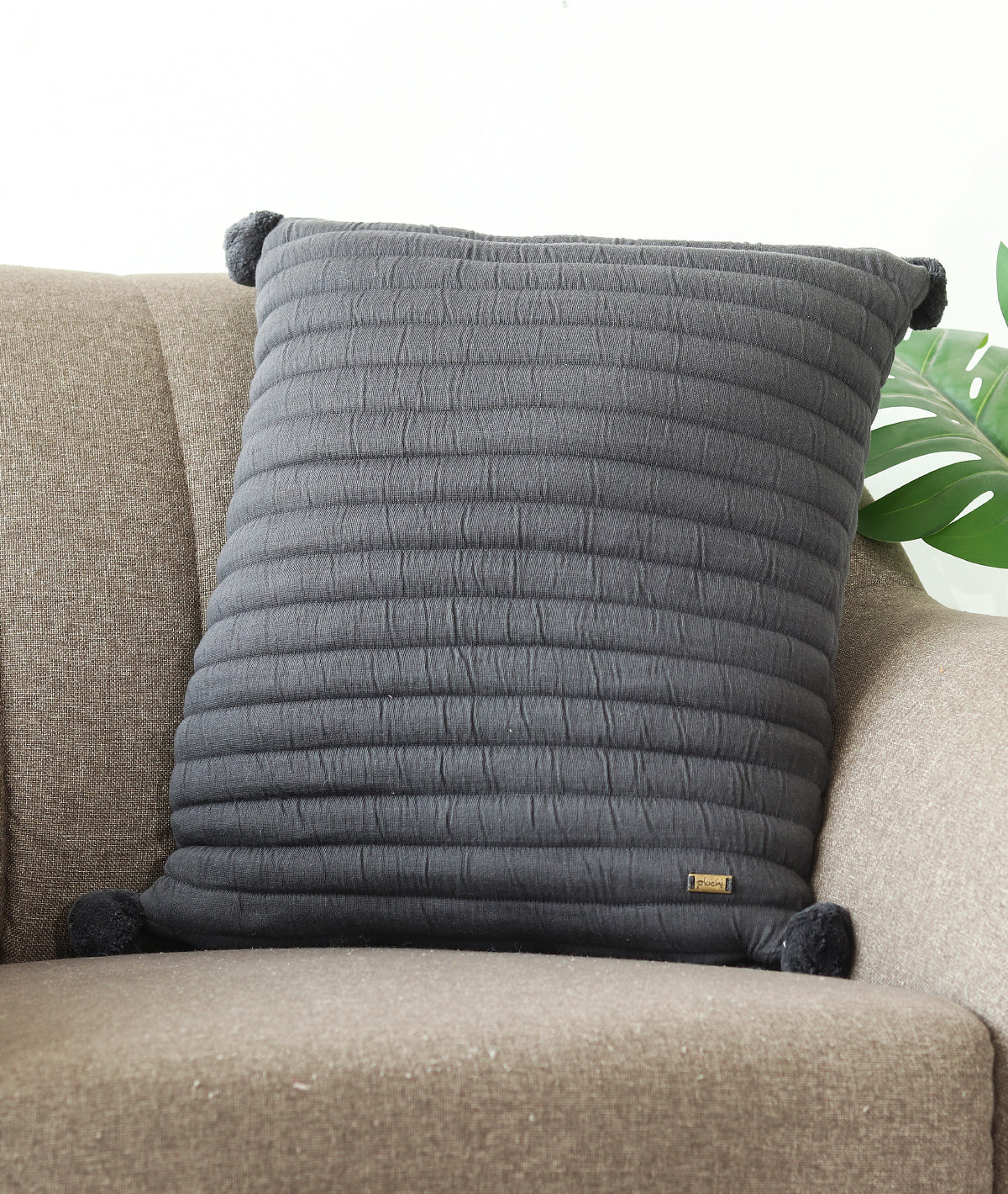 Aydin Grey Cotton Knitted Decorative Cushion Cover (18" x 18")