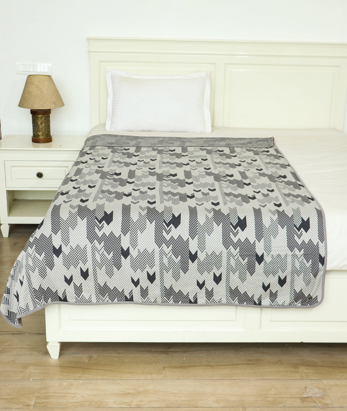Herringbone Cotton Knitted Single Bed AC Blanket / Dohar For Round The Year Use (Set of 2 Pcs) (Natural & Dark Grey)