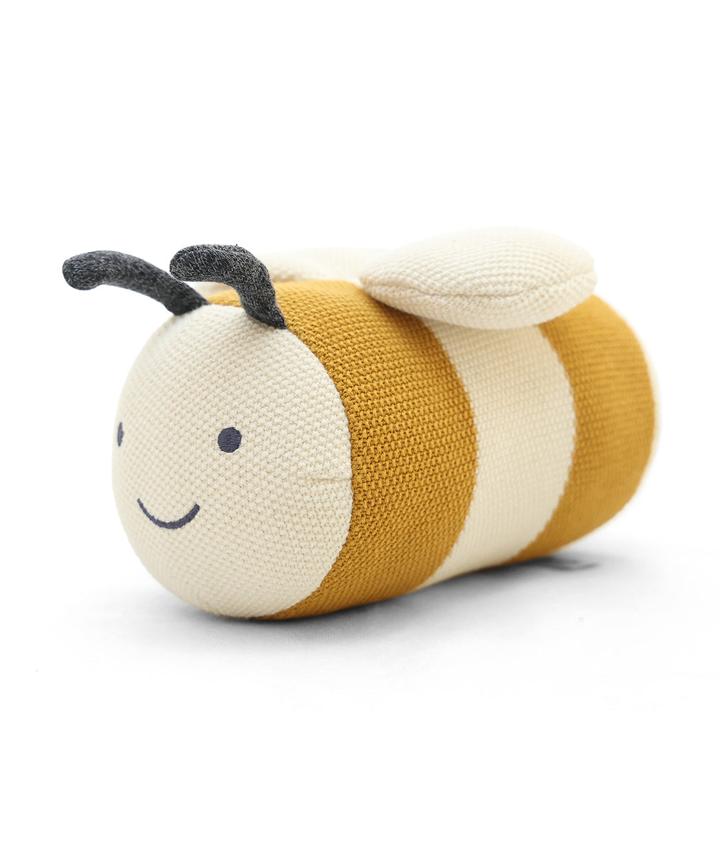 Garden Heirloom Bee Cotton Knitted Stuffed Soft Toy (Mustard & Natural ...
