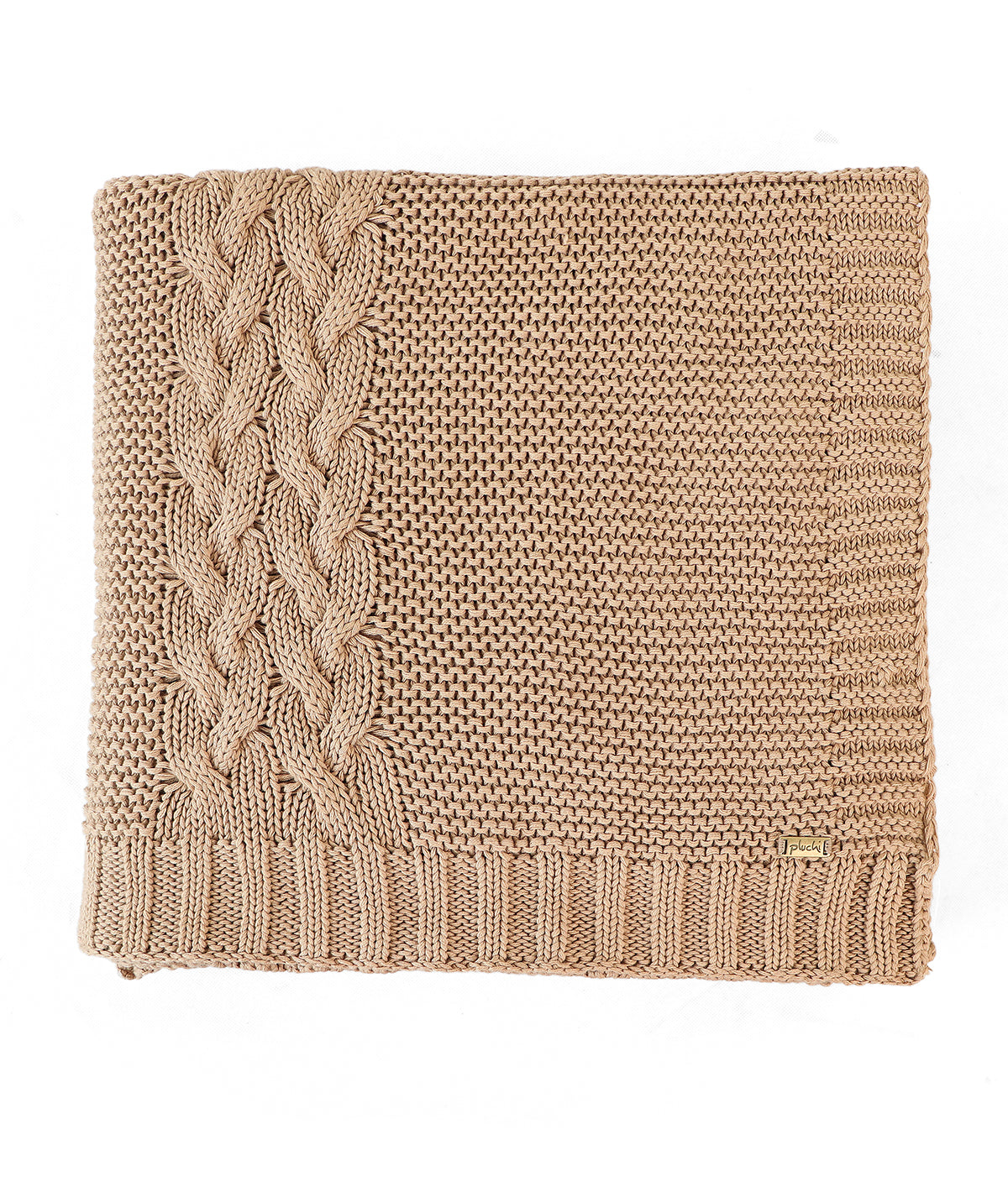 Archer Khaki Cream Cotton Knitted Throw /Blanket  For Round The Year Use (125x150cm)