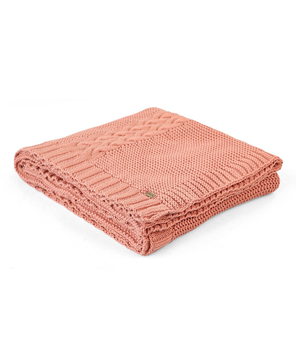 Archer Dusty Coral Cotton Knitted Throw /Blanket  For Round The Year Use (125x150cm)