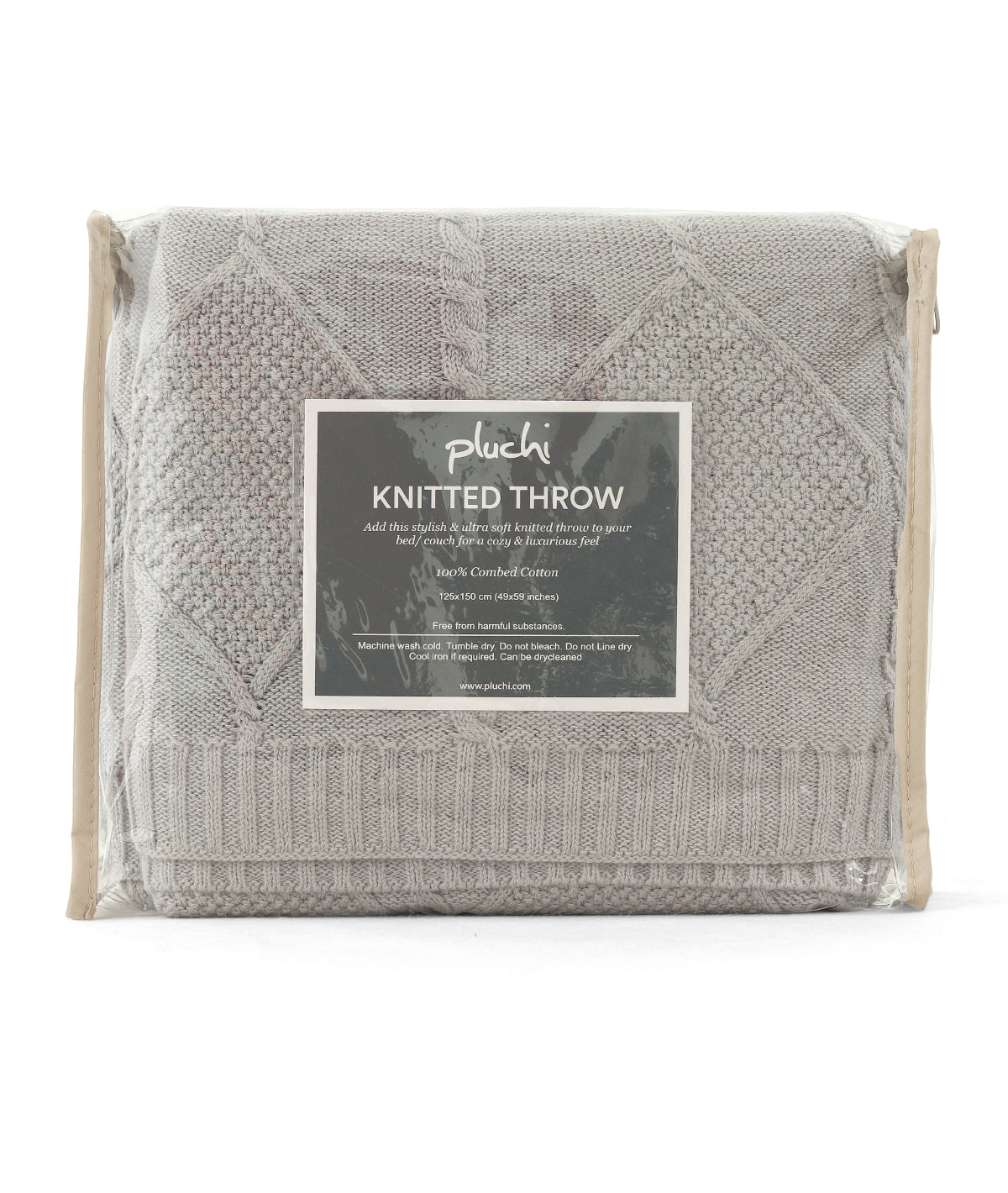 Cable Moss Throw Cool Grey Color 100% Cotton Knitted All Season AC Throw Blanket