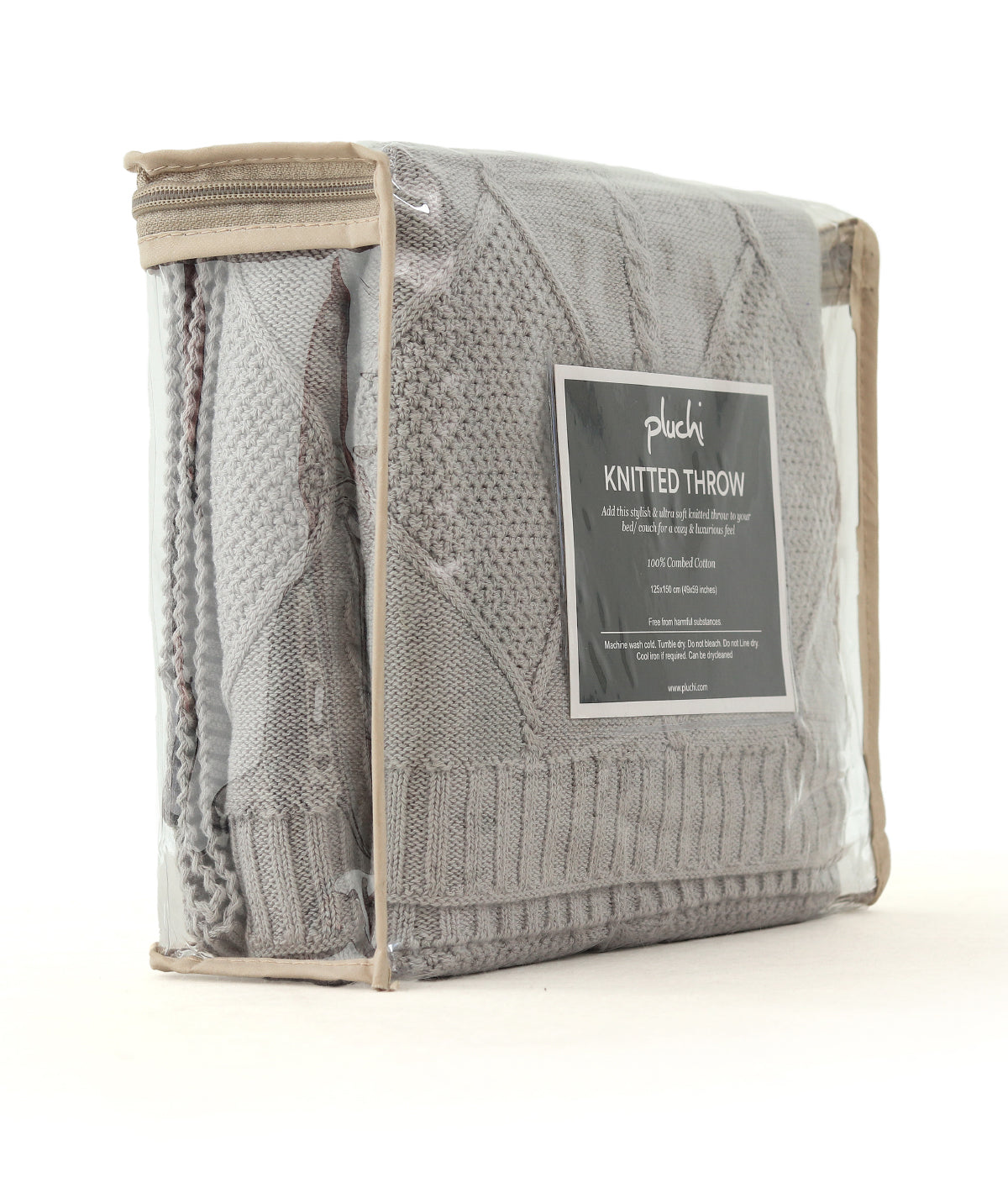 Cable Moss Throw Cool Grey Color 100% Cotton Knitted All Season AC Throw Blanket