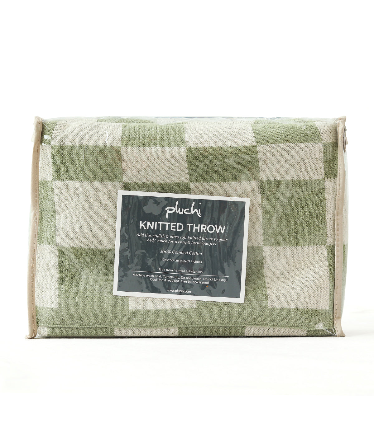 Checkerd Mint Green & Natural Color 100% Cotton Knitted All Season AC Throw Blanket