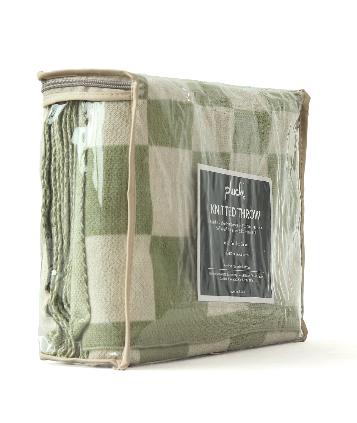 Checkerd Mint Green & Natural Color 100% Cotton Knitted All Season AC Throw Blanket