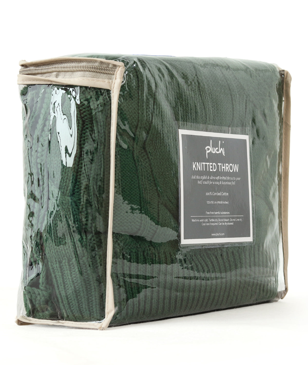 Granite Knit British Green Cotton Knitted Throw /Blanket  For Round The Year Use (125x150cm)