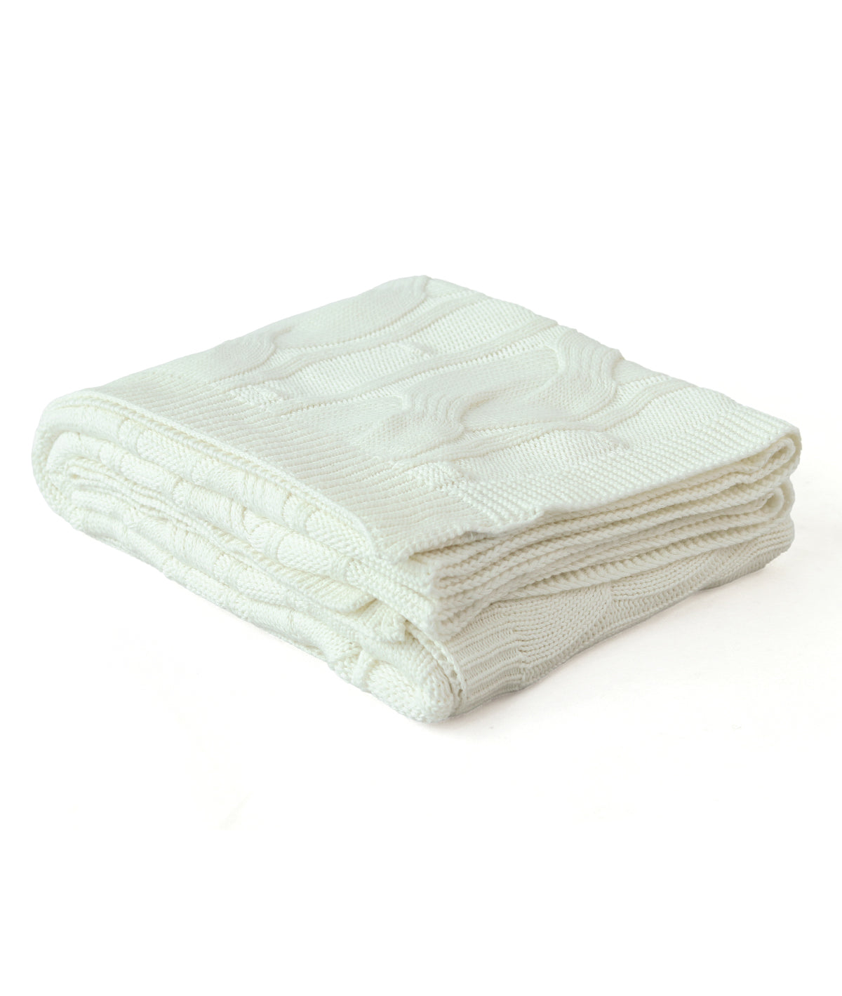 Granite Knit Ivory Cotton Knitted Throw /Blanket  For Round The Year Use (125x150cm)