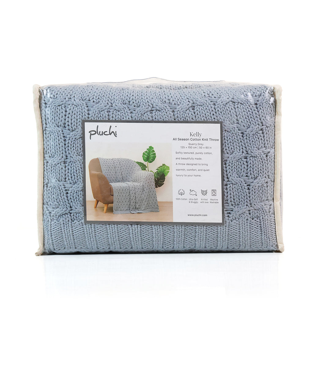 Kelly Knit Cotton Knitted All Season AC Throw Blanket (Quarry Grey) (1 ...