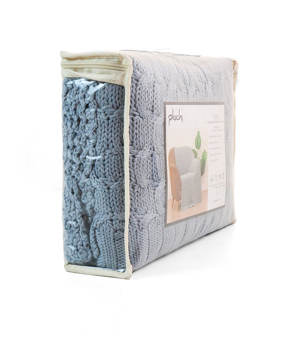 Kelly Knit Cotton Knitted All Season AC Throw Blanket (Quarry Grey) (1 ...