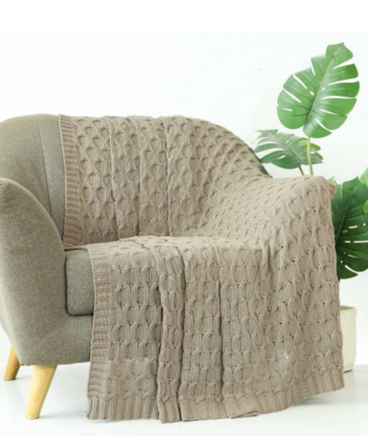 Kelly Knit Cotton Knitted All Season AC Throw Blanket (Stone)