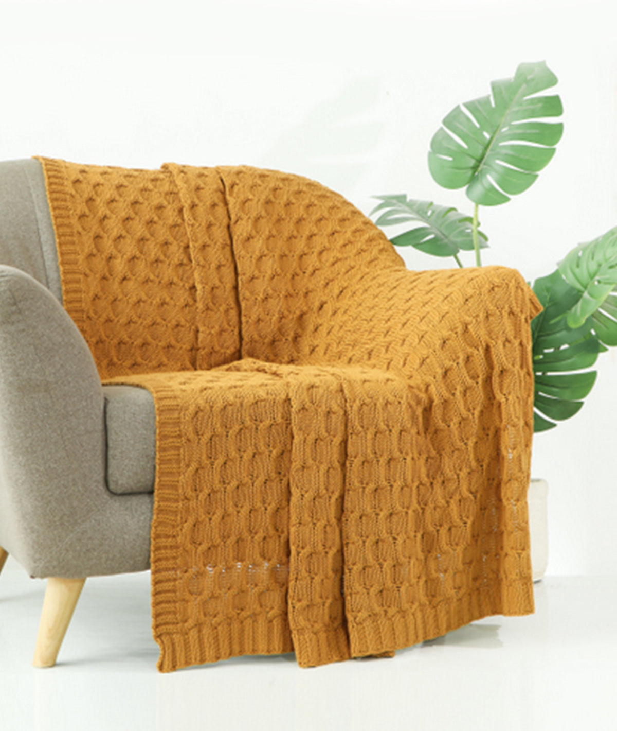 Kelly Knit Cotton Knitted All Season AC Throw Blanket (Mustard)
