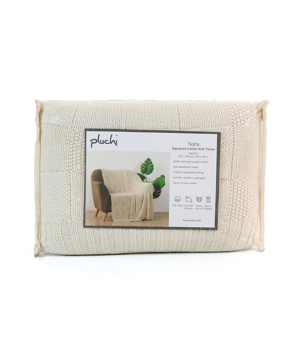 Nora Natural Color 100% Cotton Knitted All Season AC Throw Blanket (12 ...