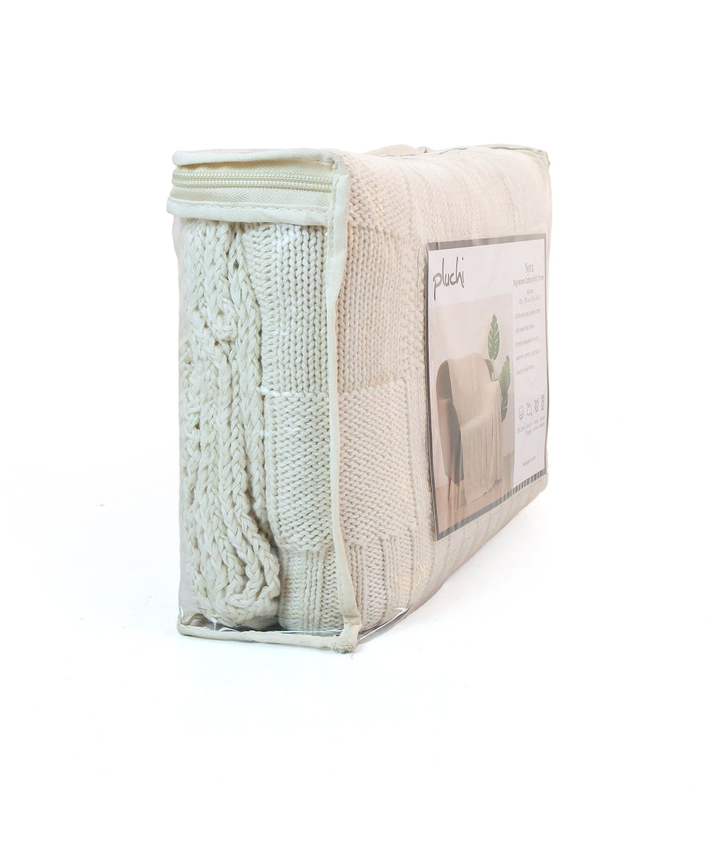 Nora Natural Color 100% Cotton Knitted All Season AC Throw Blanket (12 ...