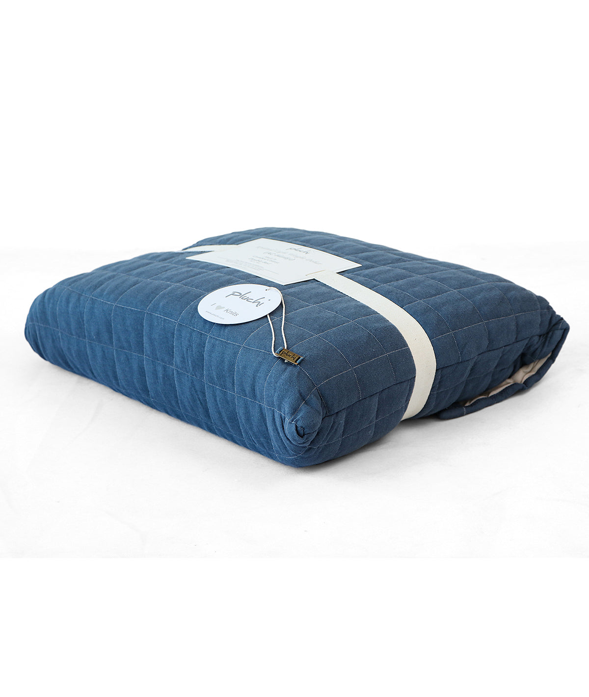 Square Cotton Knitted Light Weight Double Bed Dohar/Quilted Blanket (Steel Blue base with Silver Cloud)