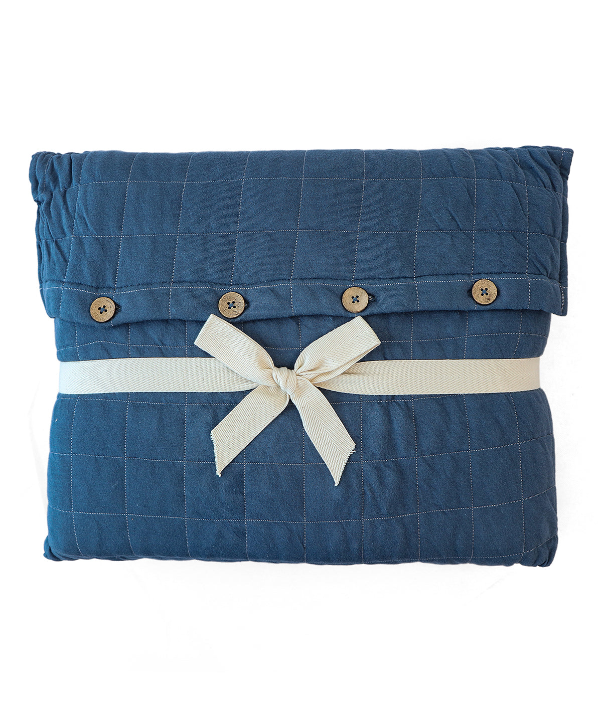 Square Cotton Knitted Light Weight Double Bed Dohar/Quilted Blanket (Steel Blue base with Silver Cloud)