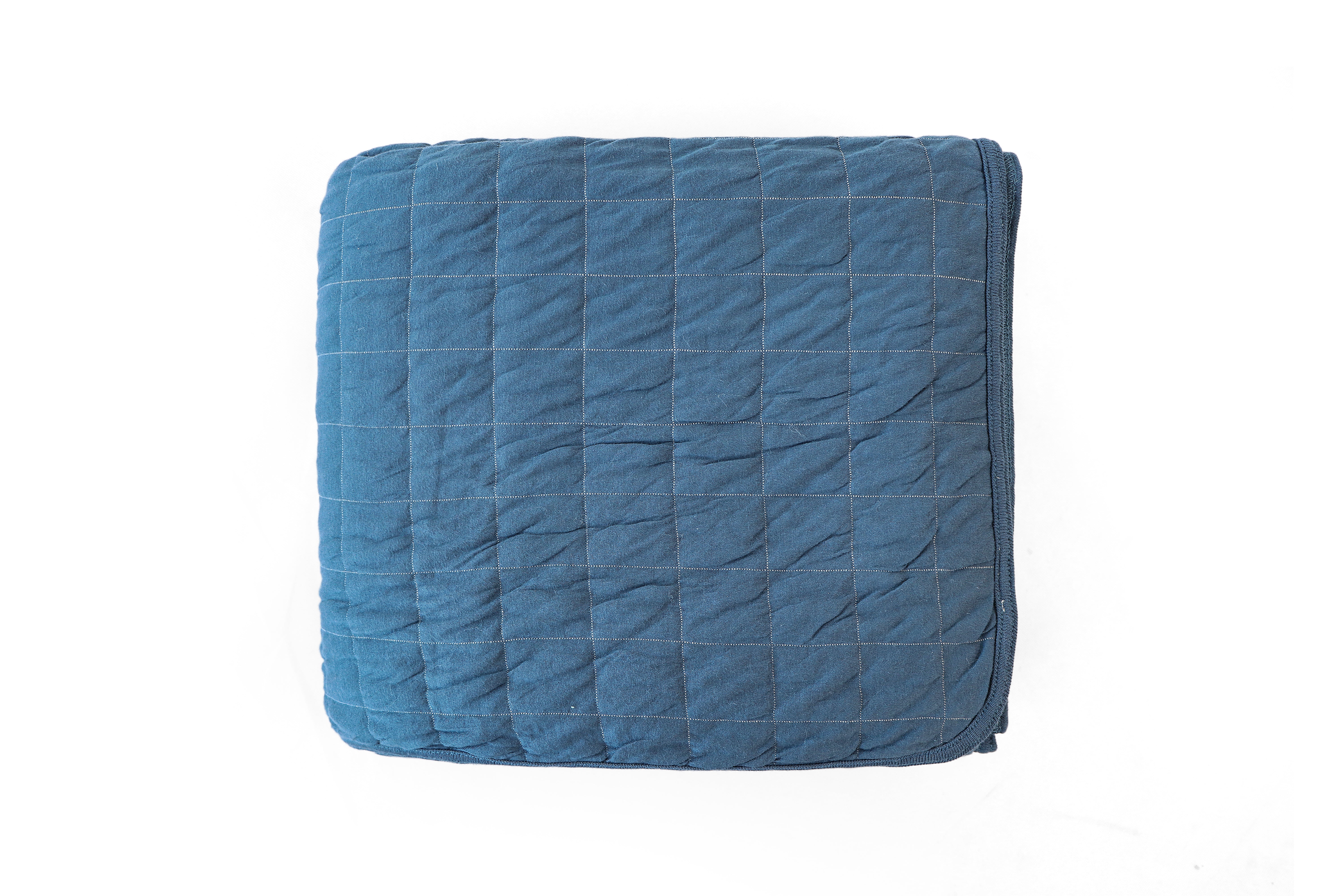 Square Cotton Knitted Light Weight Double Bed Dohar/Quilted Blanket (Steel Blue base with Silver Cloud)