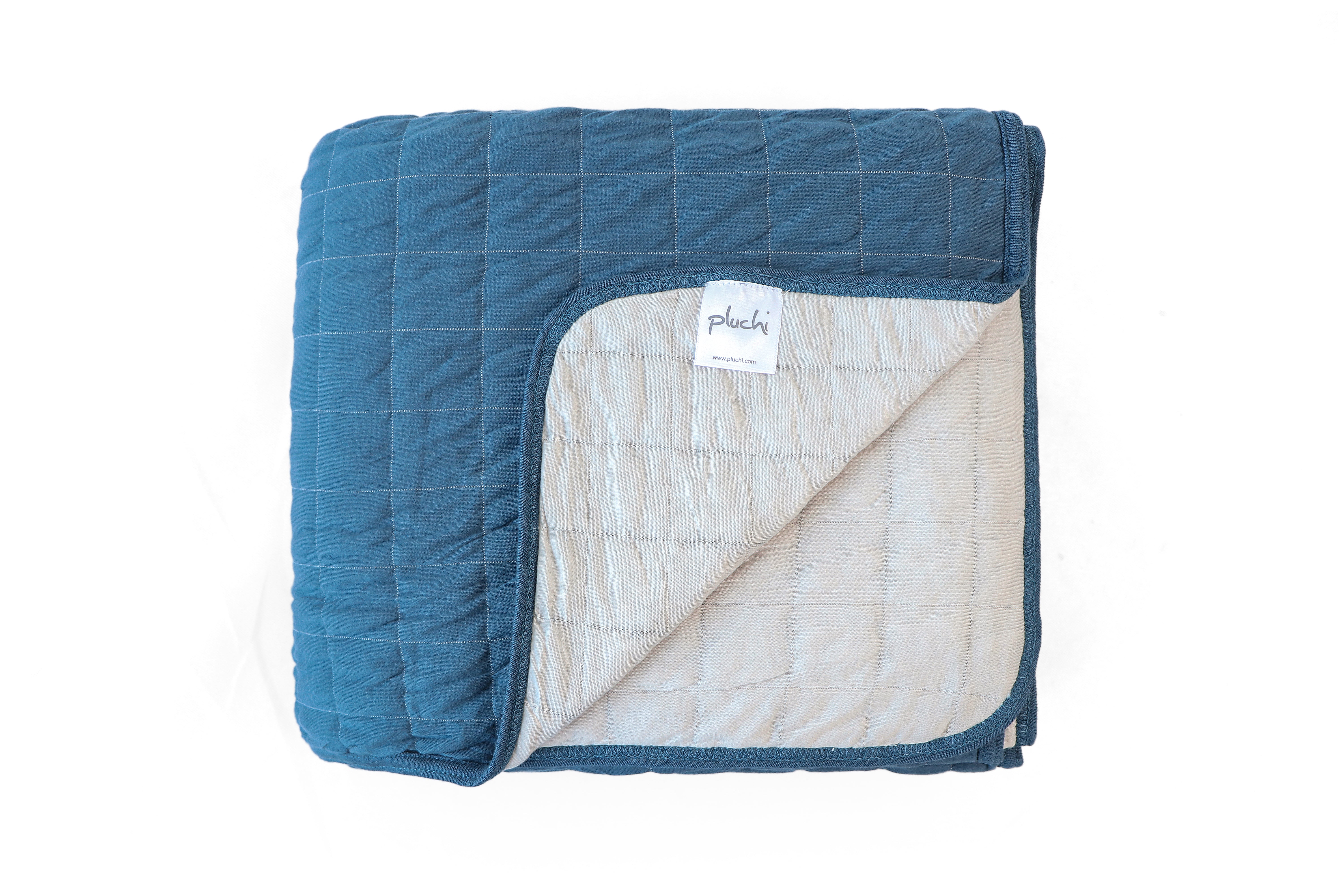 Square Cotton Knitted Light Weight Double Bed Dohar/Quilted Blanket (Steel Blue base with Silver Cloud)