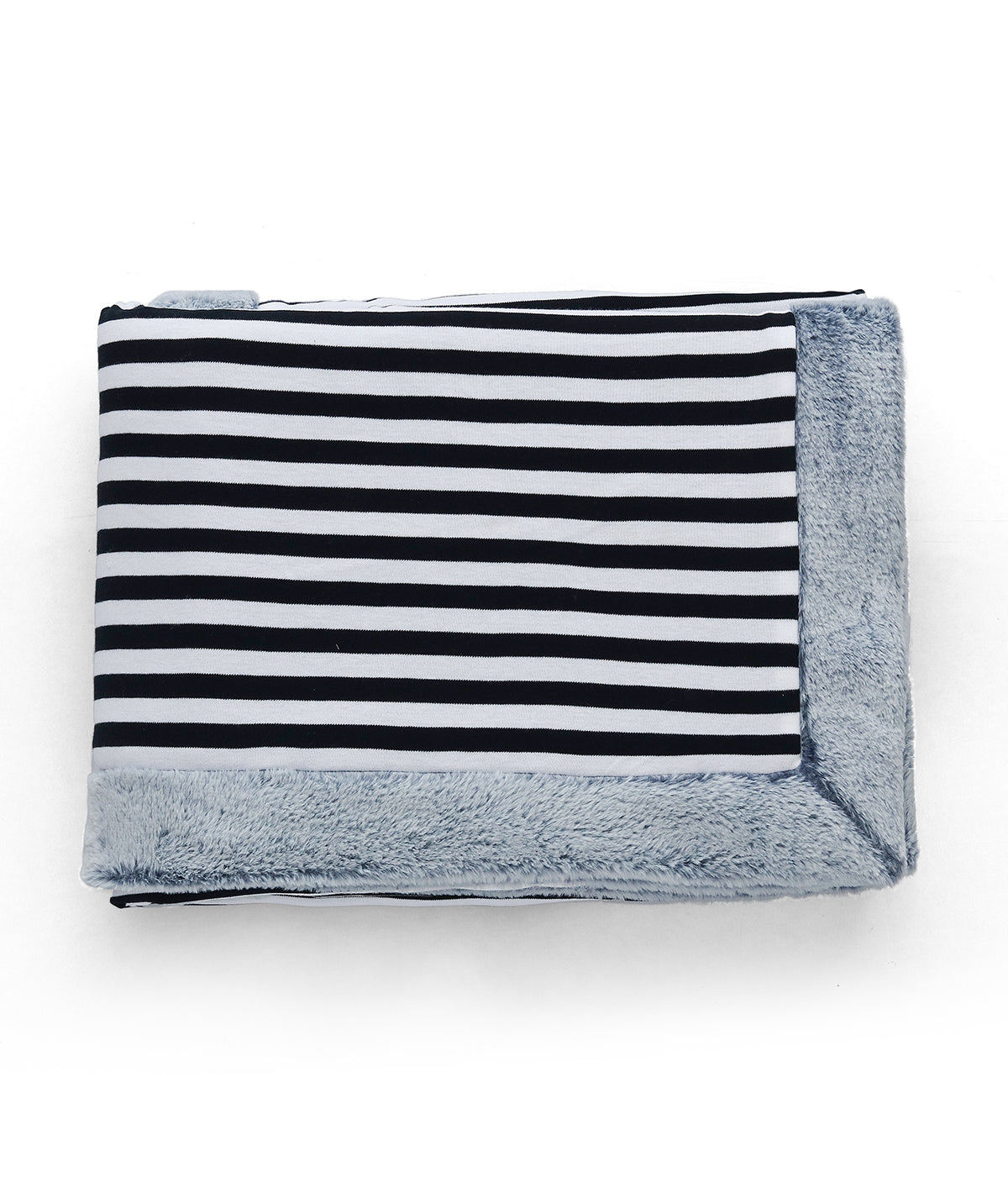 Stripe Navy & Off White Cotton Knit With Fur Blanket