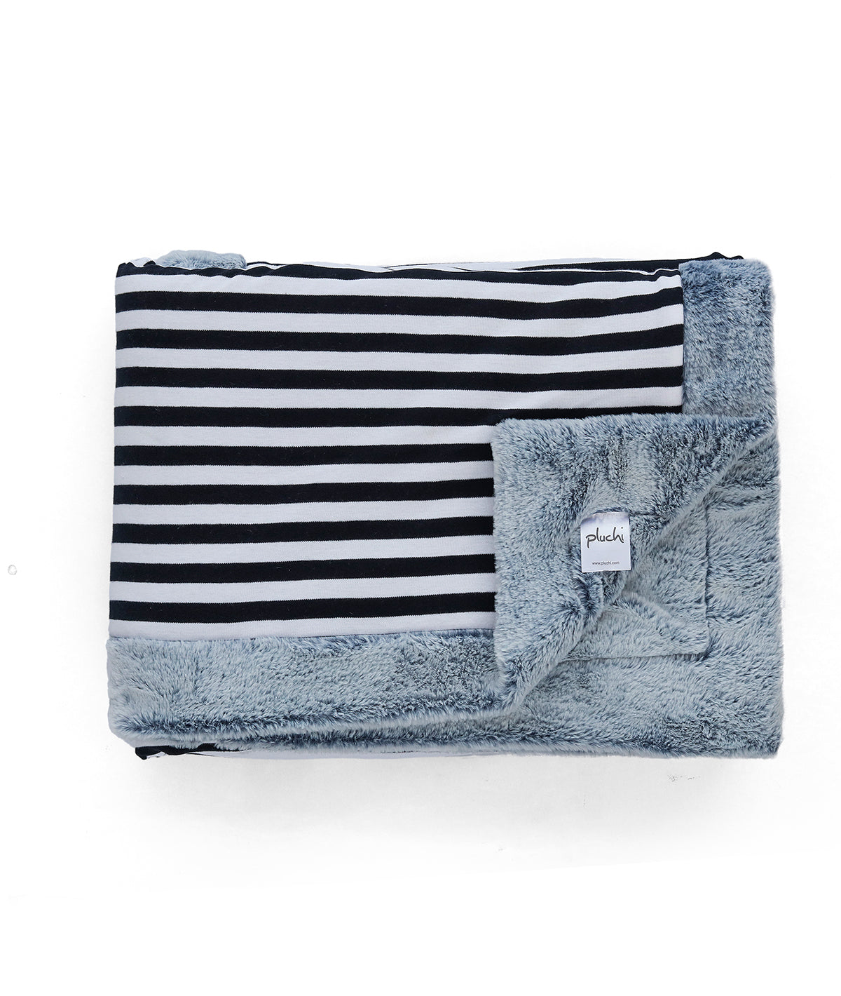 Stripe Navy & Off White Cotton Knit With Fur Blanket