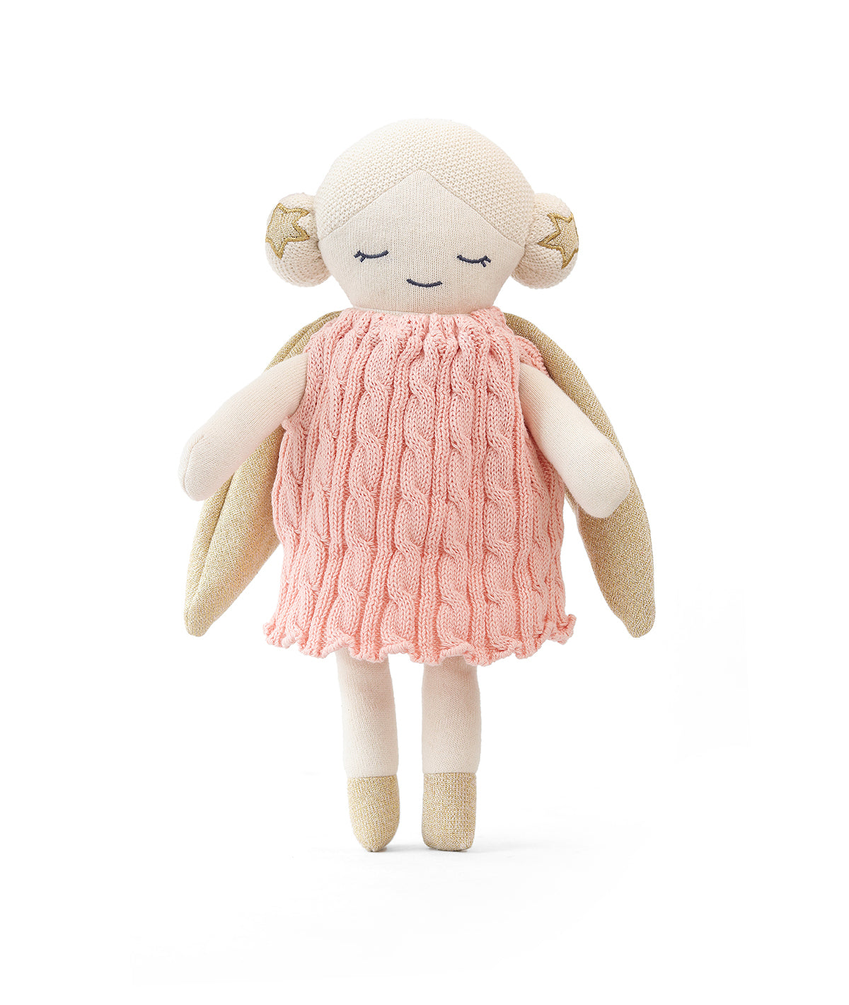 Angel Doll Cotton Knitted Stuffed Soft Toy (Baby Pink & Gold)