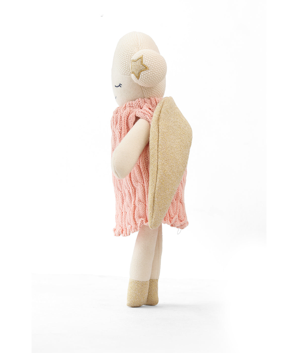 Angel Doll Cotton Knitted Stuffed Soft Toy (Baby Pink & Gold)