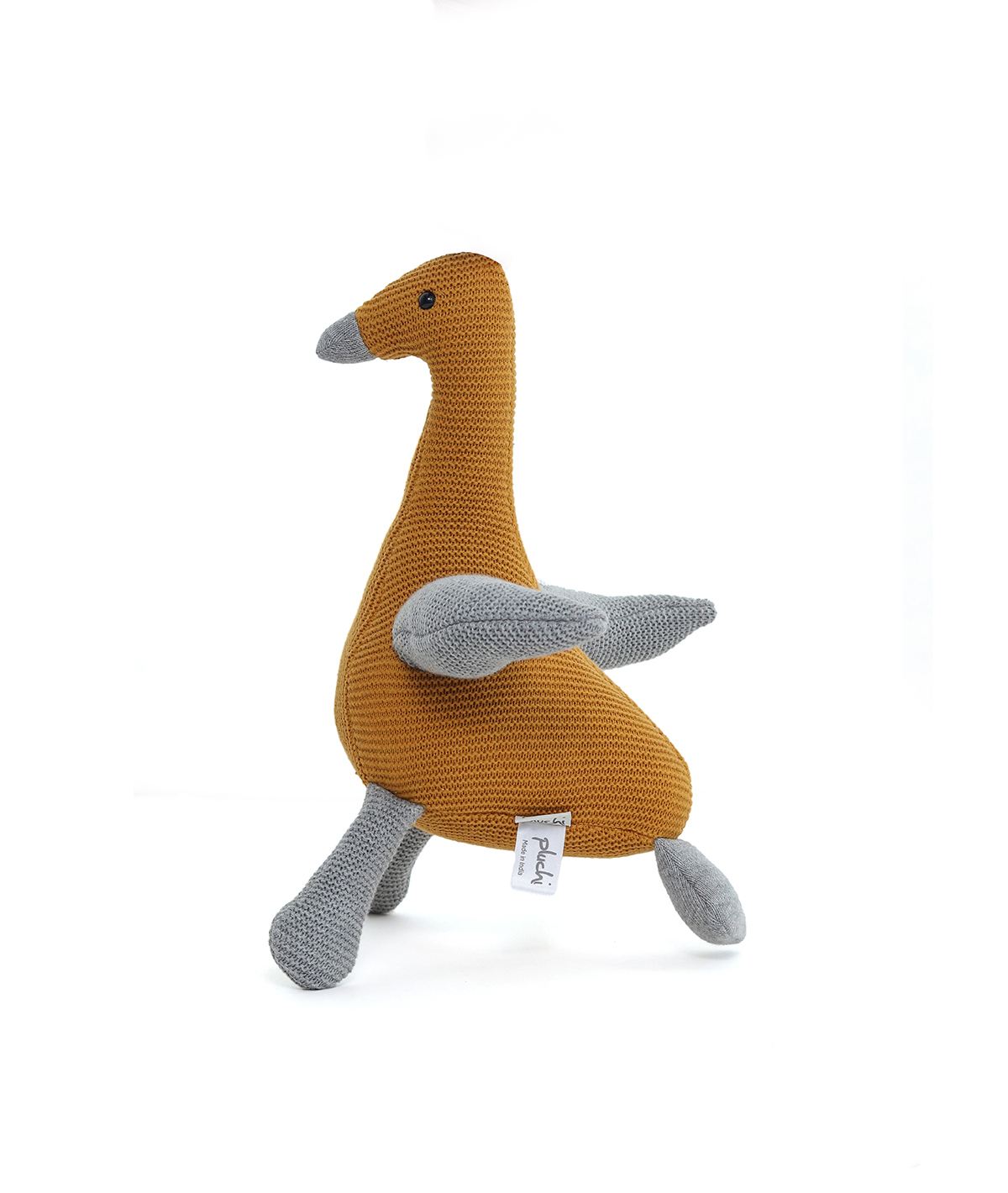 Chuckles Bird Cotton Knitted Stuffed Soft Toy (Mustard & Light Grey Melange)