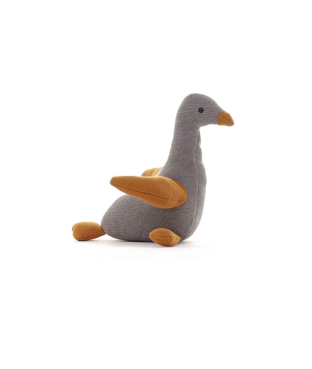 Chuckles Bird Cotton Knitted Stuffed Soft Toy (Light Grey Melange & Mustard)