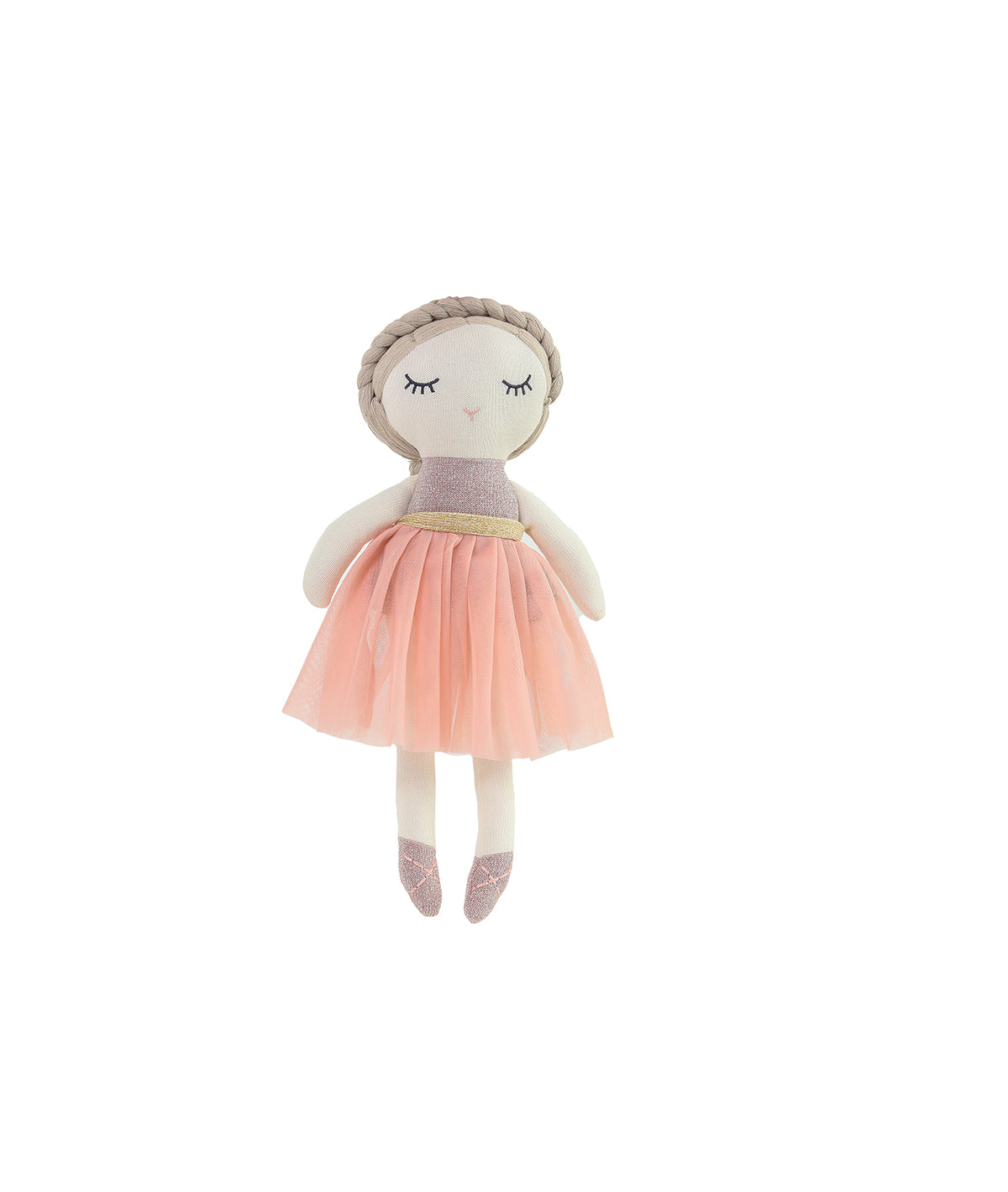 Ballerina Cotton Knitted Stuffed Soft Toy (Ivory, Pink & Lurex)