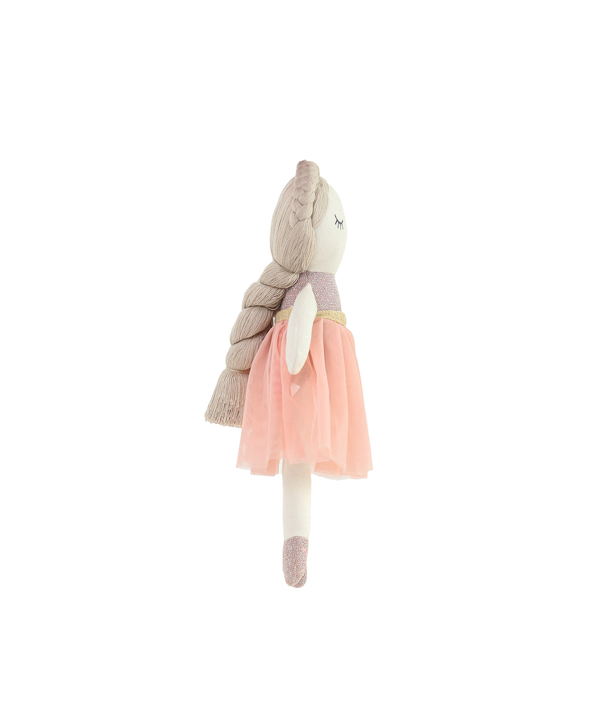 Ballerina Cotton Knitted Stuffed Soft Toy (Ivory, Pink & Lurex)