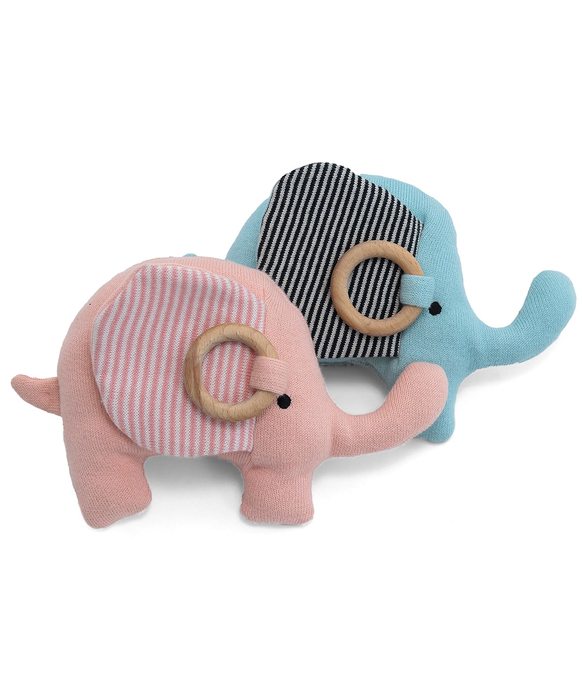 Crinkle Me Elephant Soother Toy Cotton Knitted Stuffed Soft Toy (Baby Pink & Natural)