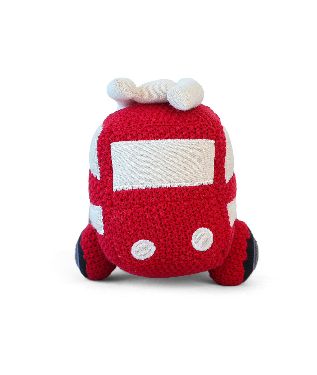 Fire Bus Cotton Knitted Stuffed Soft Toy (Red Natural)