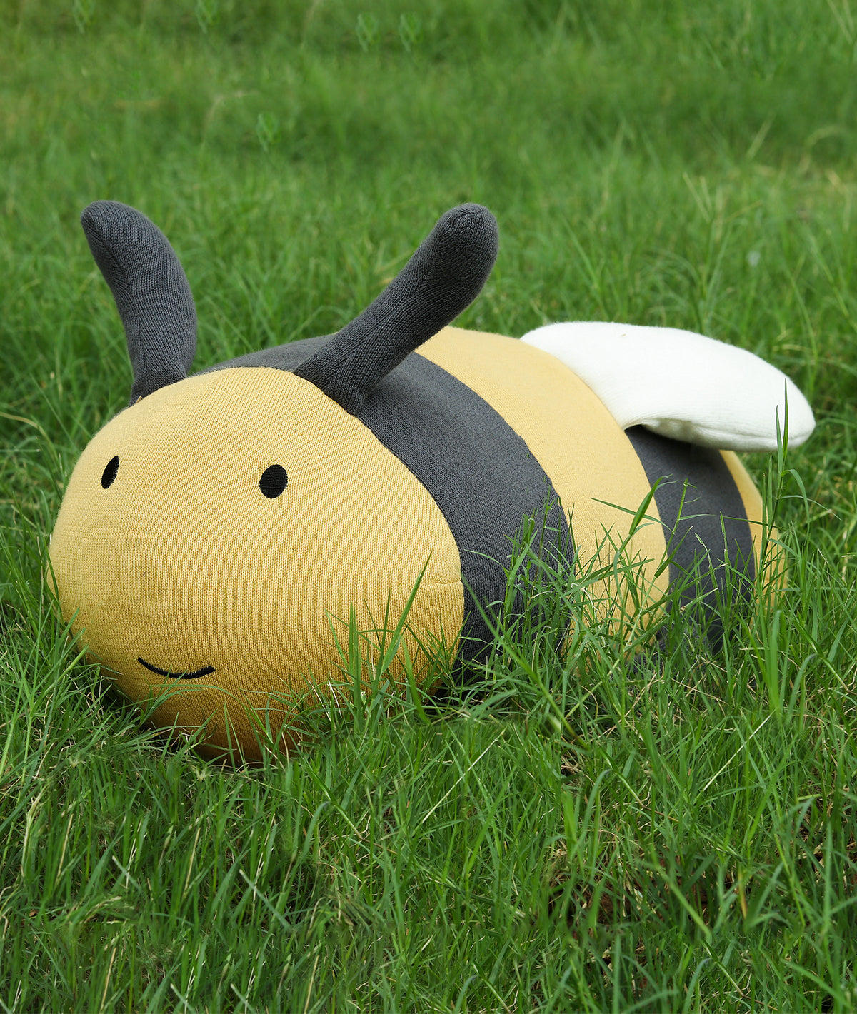 Honey Bee Cotton Knitted Stuffed Soft Toy (Dark Grey & Honey Gold)