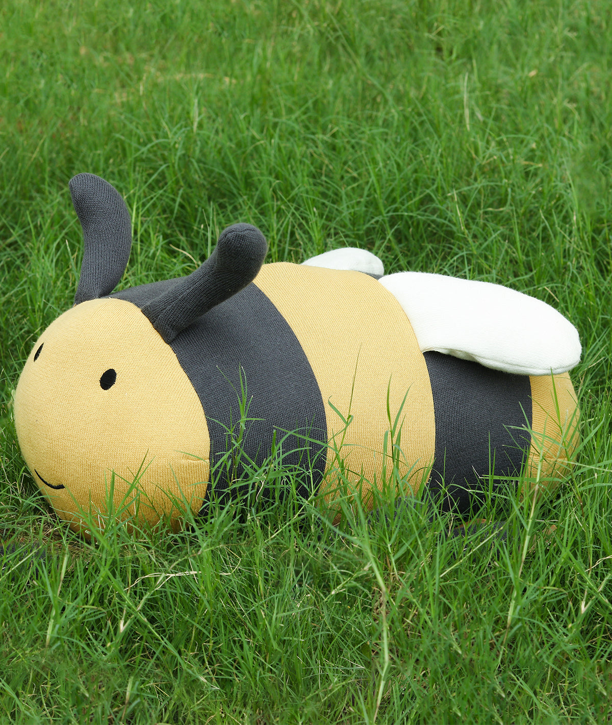 Honey Bee Cotton Knitted Stuffed Soft Toy (Dark Grey & Honey Gold)