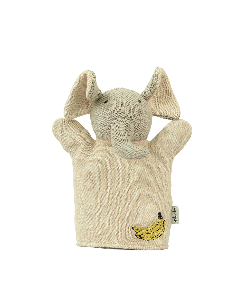 Elephant Hand Puppet Cotton Knitted Stuffed Soft Toy (Oat & Pale Whisp ...