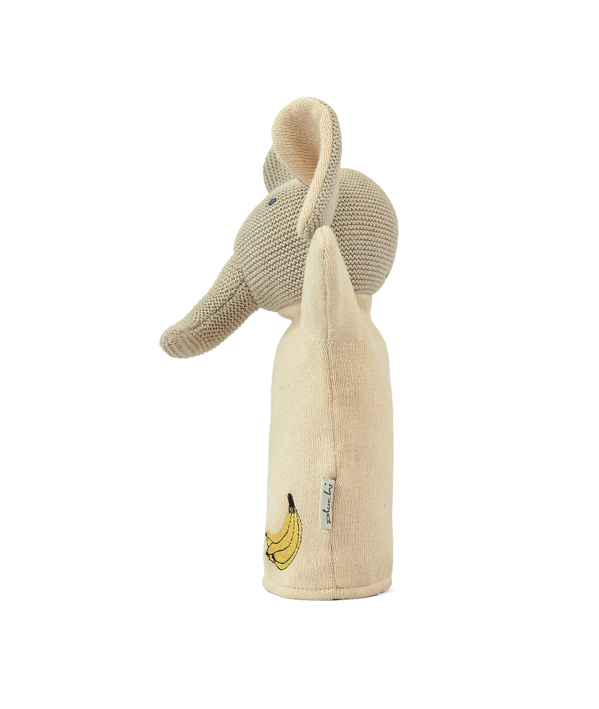 Elephant Hand Puppet Cotton Knitted Stuffed Soft Toy (Oat & Pale Whisper)