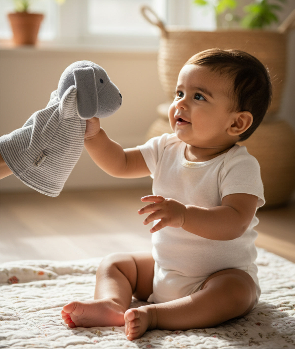 Dog Hand Puppet Cotton Knitted Stuffed Soft Toy (Blue)