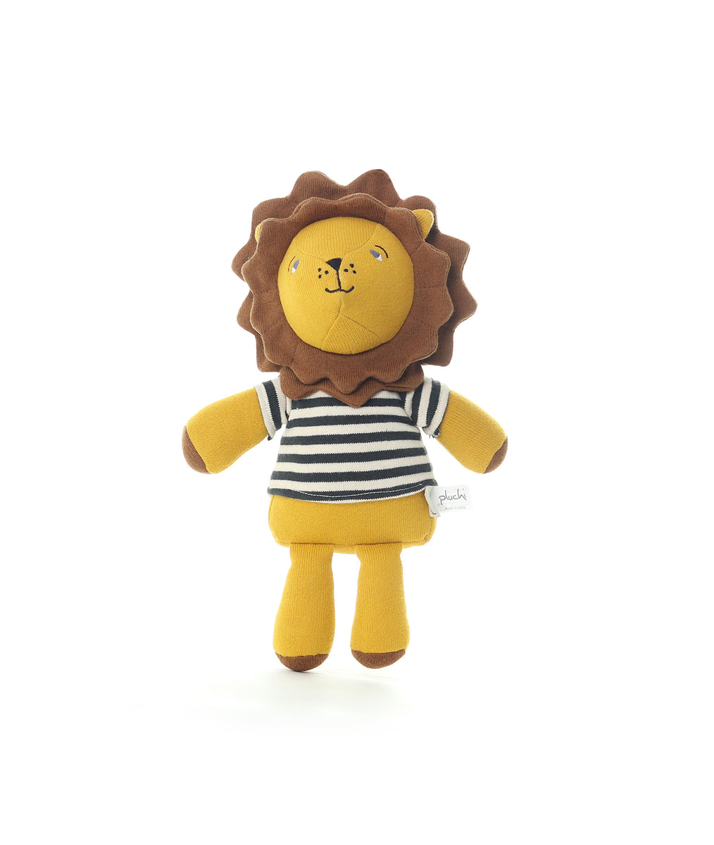 Jake the Lion Cotton Knitted Stuffed Soft Toy (Light Camel & Dull Copp ...