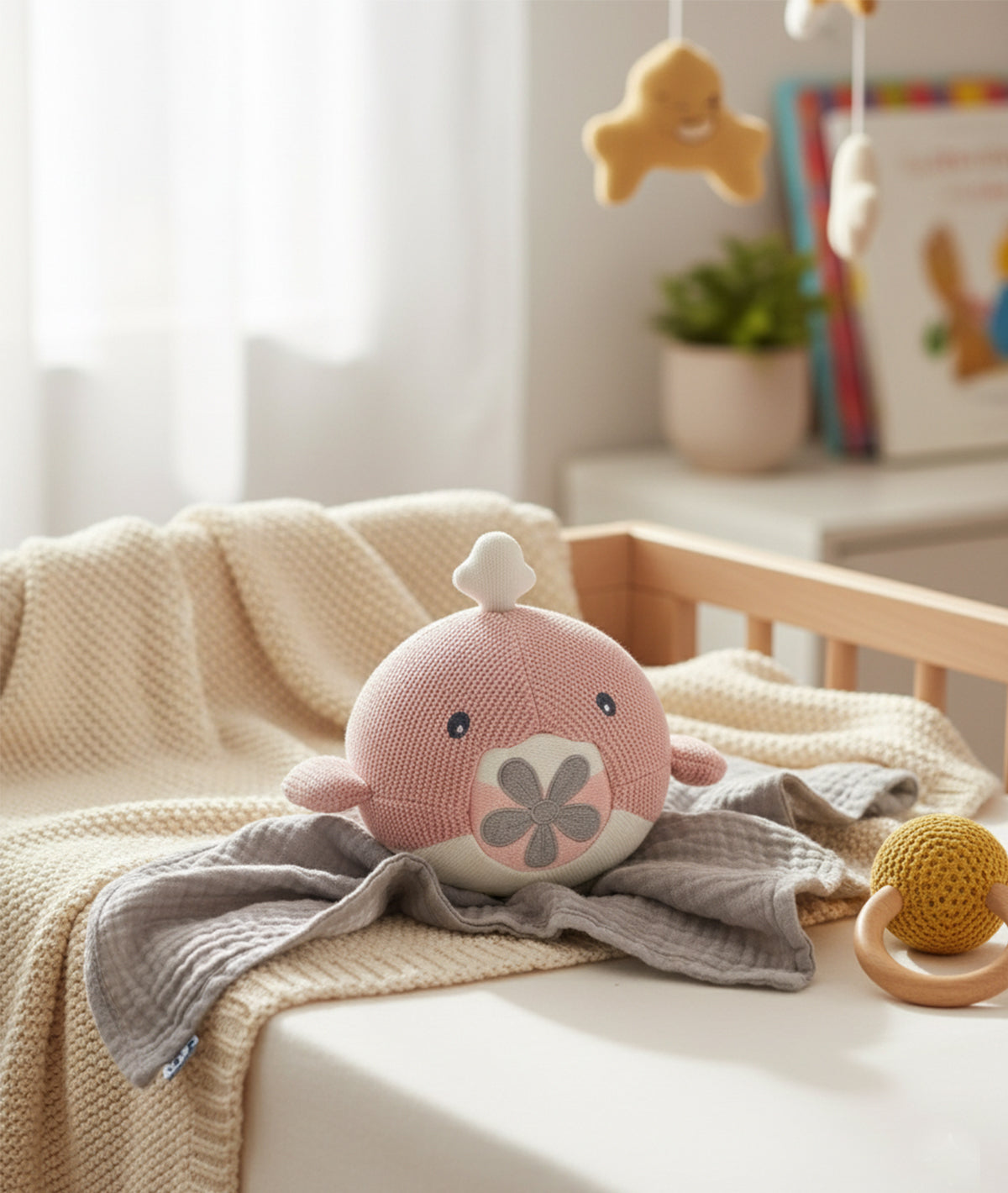 Marlow Fish Cotton Knitted Stuffed Soft Toy for Babies & Kids (Pink & Natural)