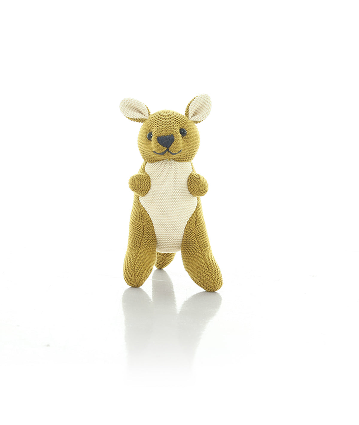 Doodle Kangaroo Rattle Cotton Knitted Stuffed Soft Toy (Honey Gold Natural)