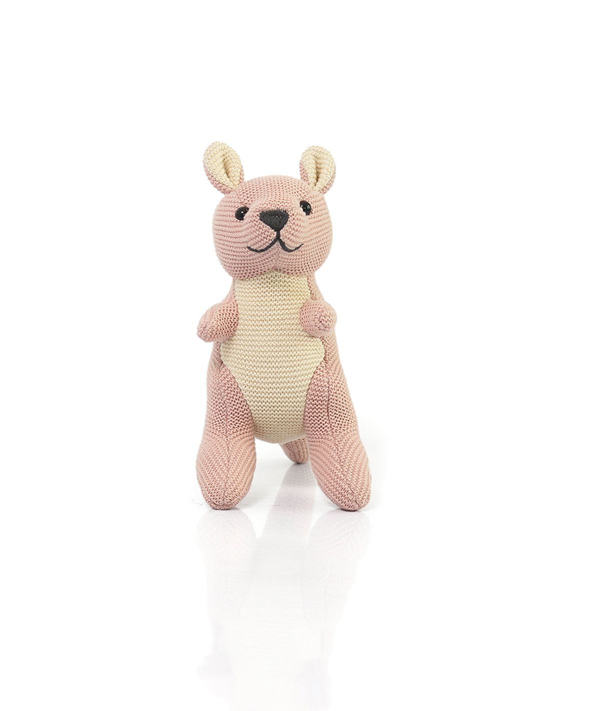 Doodle Kangaroo Rattle Cotton Knitted Stuffed Soft Toy (Pale Pink & Natural)